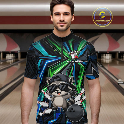 Custom Men Bowling Shirt With Funny Raccoon – Personalized Team Bowling Jersey, 3D Bowling Shirt NHT1414