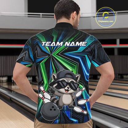 Custom Men Bowling Shirt With Funny Raccoon – Personalized Team Bowling Jersey, 3D Bowling Shirt NHT1414