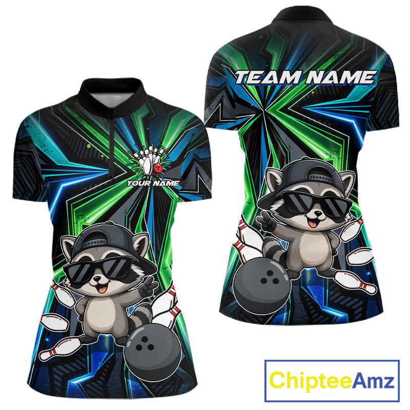 Custom Women Bowling Shirt With Funny Raccoon – Personalized Team Bowling Jersey, 3D Bowling Shirt NHT1414