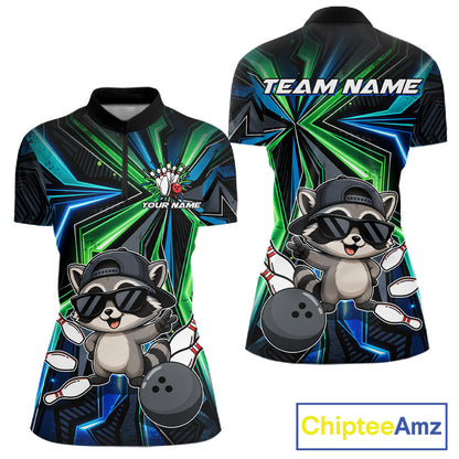Custom Women Bowling Shirt With Funny Raccoon – Personalized Team Bowling Jersey, 3D Bowling Shirt NHT1414