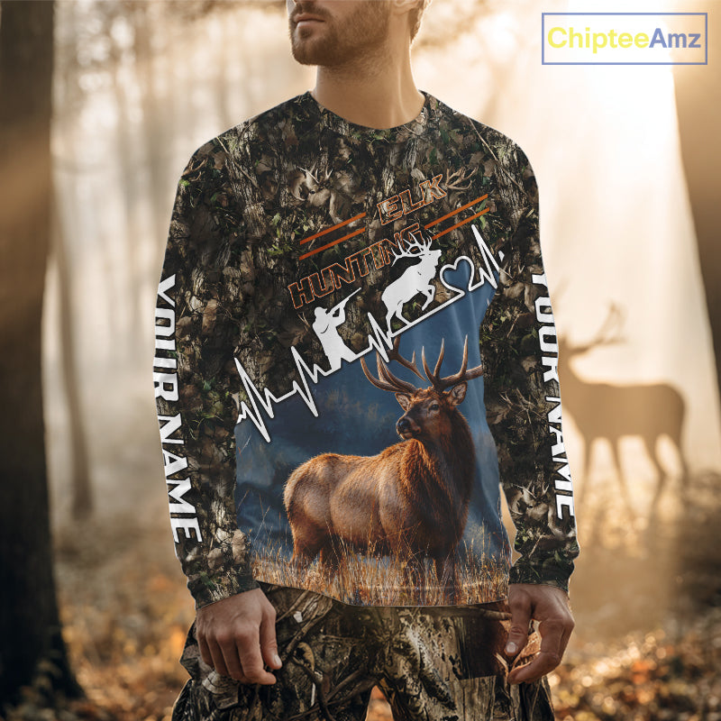 Timber Camouflage Elk Hunting Shirt Custom Hunter Gift Performance Apparel NHT1768