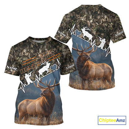 Timber Camouflage Elk Hunting Shirt Custom Hunter Gift Performance Apparel NHT1768