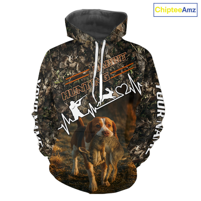 Timber Camouflage Rabbit With Beagle Hunting Shirt Custom Hunter Gift Performance Apparel NHT1770