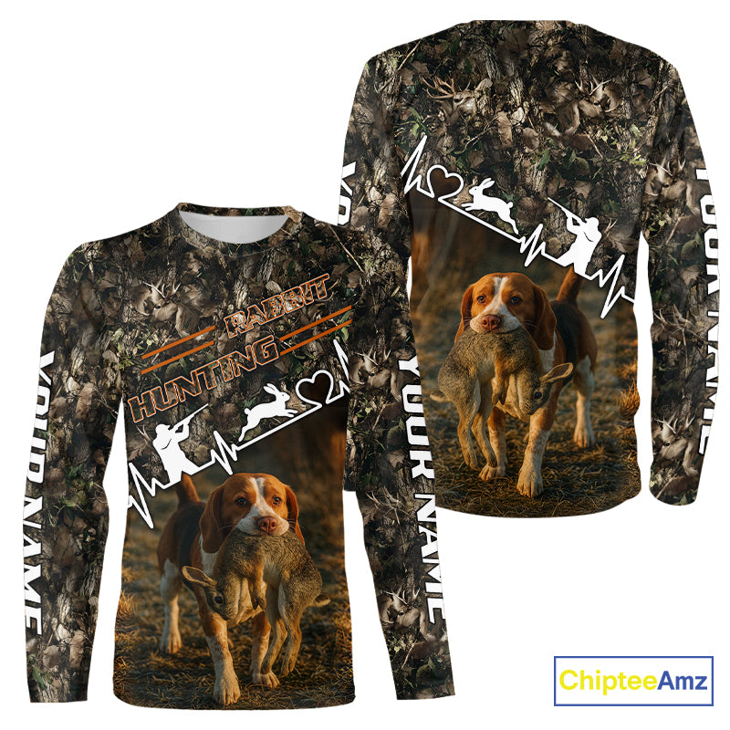 Timber Camouflage Rabbit With Beagle Hunting Shirt Custom Hunter Gift Performance Apparel NHT1770