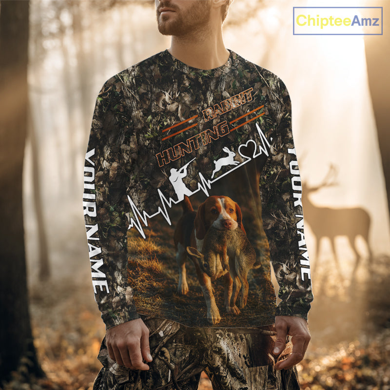 Timber Camouflage Rabbit With Beagle Hunting Shirt Custom Hunter Gift Performance Apparel NHT1770