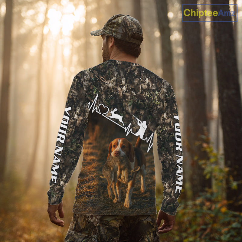 Timber Camouflage Rabbit With Beagle Hunting Shirt Custom Hunter Gift Performance Apparel NHT1770