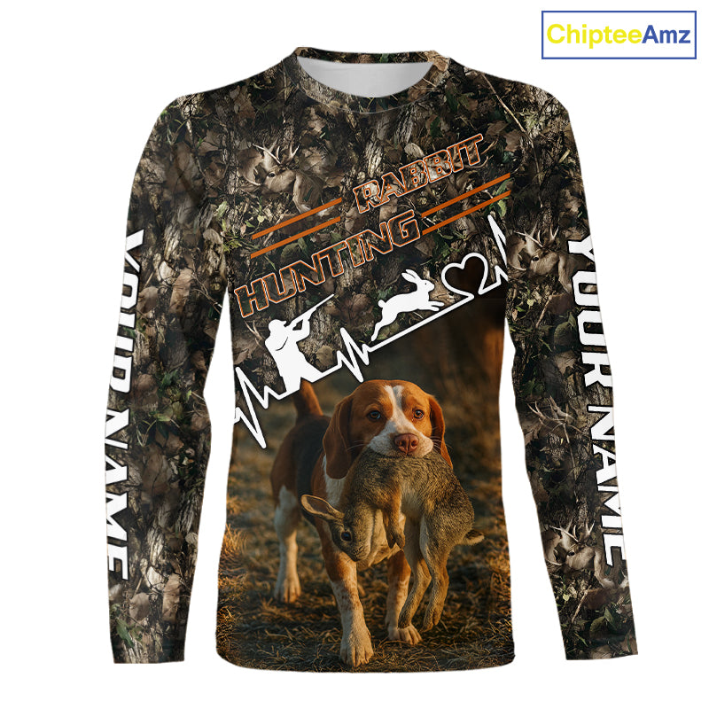 Timber Camouflage Rabbit With Beagle Hunting Shirt Custom Hunter Gift Performance Apparel NHT1770