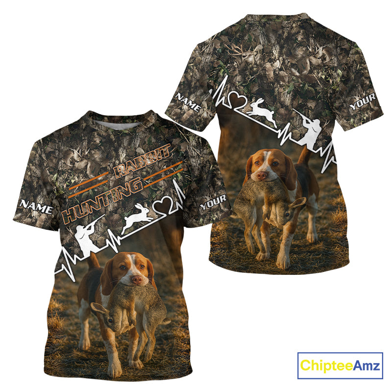 Timber Camouflage Rabbit With Beagle Hunting Shirt Custom Hunter Gift Performance Apparel NHT1770