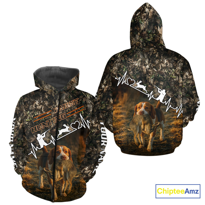 Timber Camouflage Rabbit With Beagle Hunting Shirt Custom Hunter Gift Performance Apparel NHT1770