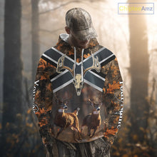Load image into Gallery viewer, Hunting Shirt with Running Deer Design US Flag - Orange Camo Custom Name 3D Print NHT329