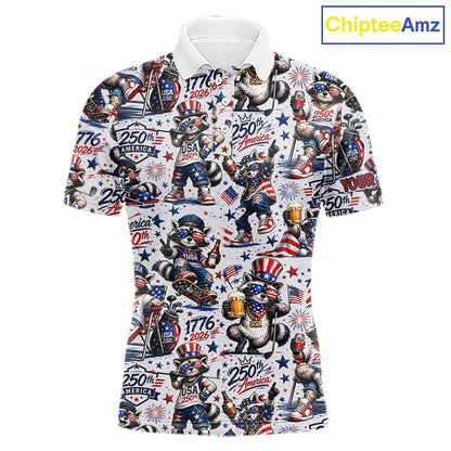 Funny Patriotic Raccoon Personalized Men's Golf Polo Shirt- America 250 Years Golf Gift NHT984 - Men's Long Sleeve Polo
Me...