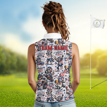 Load image into Gallery viewer, Funny Patriotic Raccoon Personalized Women's Sleeveless Golf Polo Shirt- America 250 Years Golf Gift