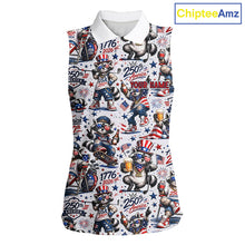 Load image into Gallery viewer, Funny Patriotic Raccoon Personalized Women's Sleeveless Golf Polo Shirt- America 250 Years Golf Gift NHT984 - Women's Slee...