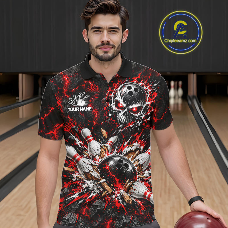 Lava Flame Bowling Pins Explosion Polo Shirt For Men Personalized Team Performance Jersey NHT1774