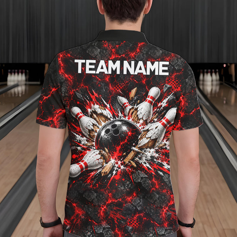 Lava Flame Bowling Pins Explosion Polo Shirt For Men Personalized Team Performance Jersey NHT1774