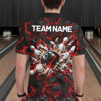 Lava Flame Bowling Pins Explosion Polo Shirt For Men Personalized Team Performance Jersey NHT1774