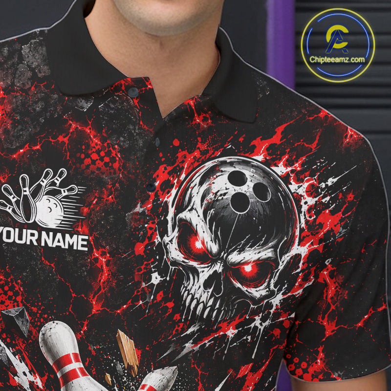 Lava Flame Bowling Pins Explosion Polo Shirt For Men Personalized Team Performance Jersey NHT1774