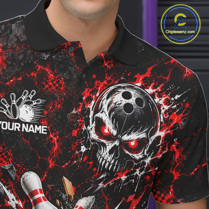 Lava Flame Bowling Pins Explosion Polo Shirt For Men Personalized Team Performance Jersey NHT1774