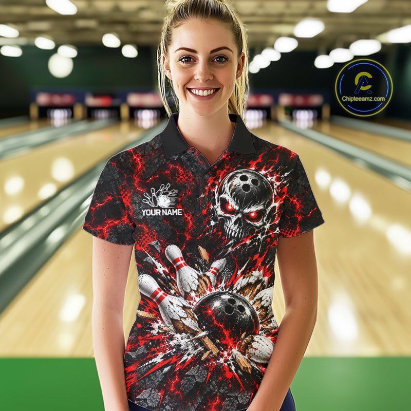Lava Flame Bowling Pins Explosion Polo Shirt For Women Personalized Team Performance Jersey NHT1774