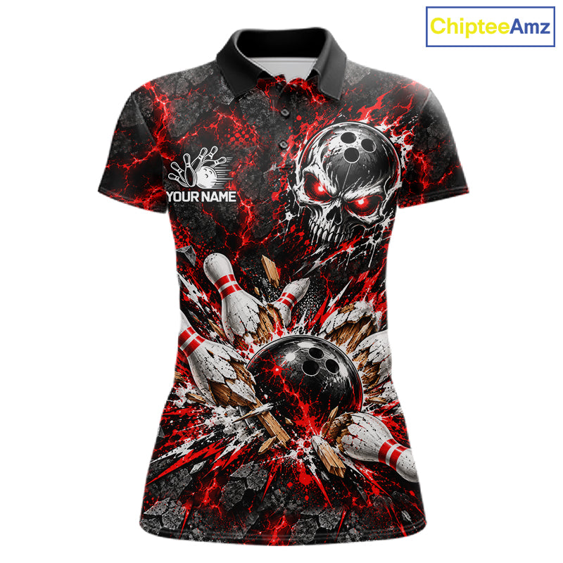 Lava Flame Bowling Pins Explosion Polo Shirt For Women Personalized Team Performance Jersey NHT1774