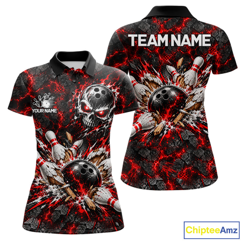 Lava Flame Bowling Pins Explosion Polo Shirt For Women Personalized Team Performance Jersey NHT1774