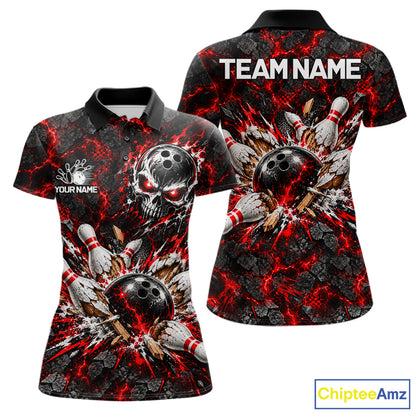 Lava Flame Bowling Pins Explosion Polo Shirt For Women Personalized Team Performance Jersey NHT1774