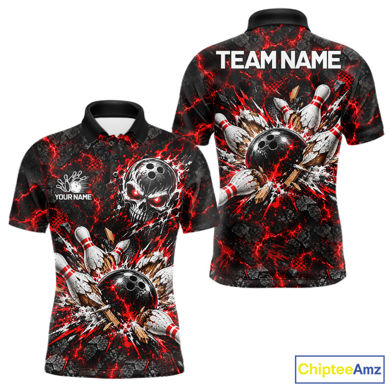 Lava Flame Bowling Pins Explosion Polo Shirt For Men Personalized Team Performance Jersey NHT1774