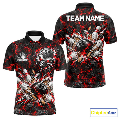 Lava Flame Bowling Pins Explosion Polo Shirt For Men Personalized Team Performance Jersey NHT1774