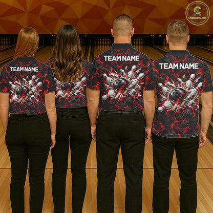 Lava Flame Bowling Pins Explosion Polo Shirt For Men Personalized Team Performance Jersey NHT1774