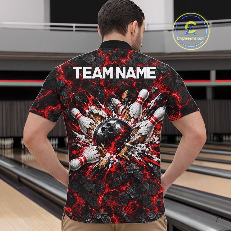 Lava Flame Bowling Pins Explosion Polo Shirt For Men Personalized Team Performance Jersey NHT1774