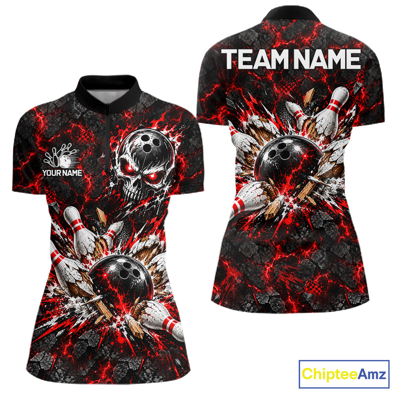 Lava Flame Bowling Pins Explosion Polo Shirt For Women Personalized Team Performance Jersey NHT1774