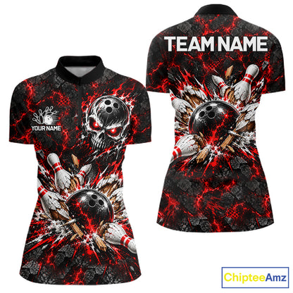 Lava Flame Bowling Pins Explosion Polo Shirt For Women Personalized Team Performance Jersey NHT1774