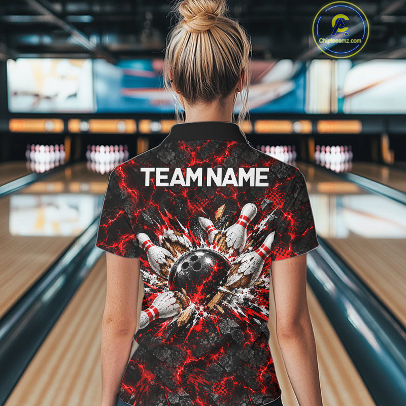 Lava Flame Bowling Pins Explosion Polo Shirt For Women Personalized Team Performance Jersey NHT1774