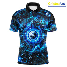 Load image into Gallery viewer, Custom Mens Golf Polo Shirt – Futuristic Blue Golf Ball Personalized Team Golf Jersey 