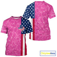 Load image into Gallery viewer, Texas Fishing T-Shirt Pink American Flag Men's Short Sleeve Fishing Apparel 