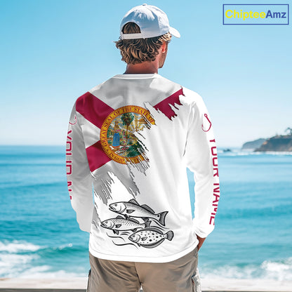 Personalized Inshore Slam Snook, Redfish,Trout Florida Flag Fishing Shirts Long Sleeve For Men NHT848