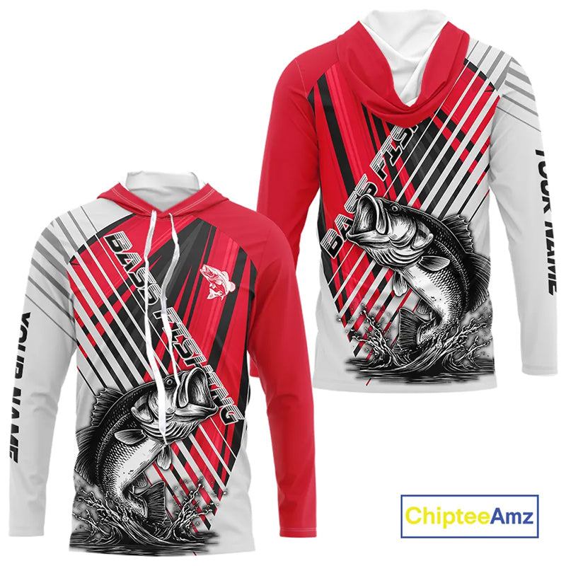 Largemouth Bass Fishing Shirts Long Sleeve Hooded Customize Name, Personalized Fishing Gift NHT381