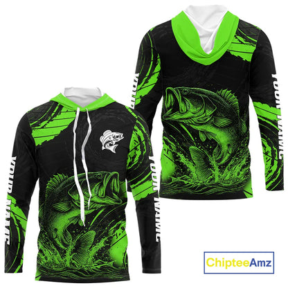 Personalized Bass Fishing Jerseys, Bass Fishing Scale Long Sleeve Shirt| Green NHT386