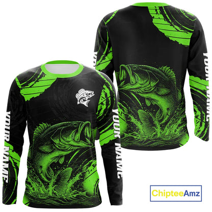 Personalized Bass Fishing Jerseys, Bass Fishing Scale Long Sleeve Shirt| Green NHT386