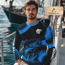 Load image into Gallery viewer, Personalized Bass Fishing Jerseys, Bass Fishing Scale Long Sleeve Shirt| Blue NHT387