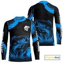 Load image into Gallery viewer, Personalized Bass Fishing Jerseys, Bass Fishing Scale Long Sleeve Shirt| Blue NHT387