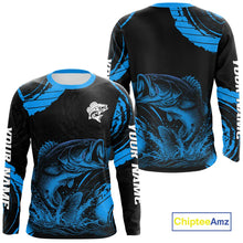 Load image into Gallery viewer, Personalized Bass Fishing Jerseys, Bass Fishing Scale Long Sleeve Shirt| Blue NHT387