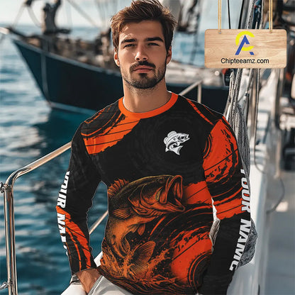 Personalized Bass Fishing Jerseys, Bass Fishing Scale Long Sleeve Shirt| Orange NHT388
