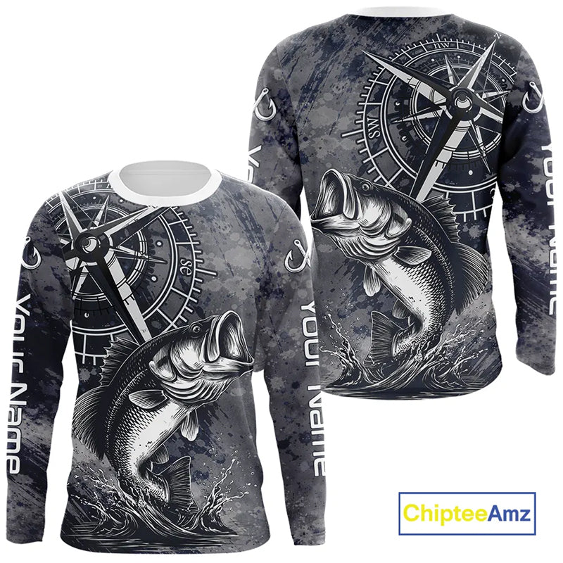 Personalized Bass Performance Fishing Shirts , Bass Compass Tournament Shirts NHT389