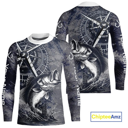 Personalized Bass Performance Fishing Shirts , Bass Compass Tournament Shirts NHT389