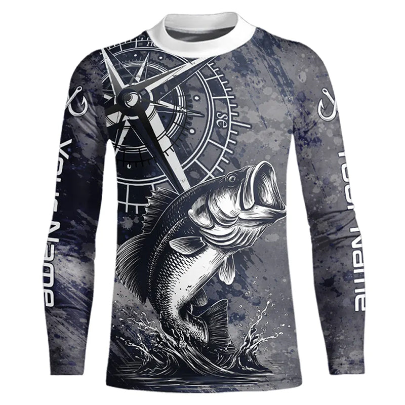 Personalized Bass Performance Fishing Shirts , Bass Compass Tournament Shirts NHT389