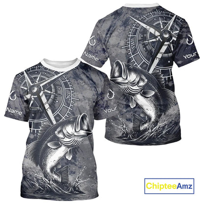 Personalized Bass Performance Fishing Shirts , Bass Compass Tournament Shirts NHT389