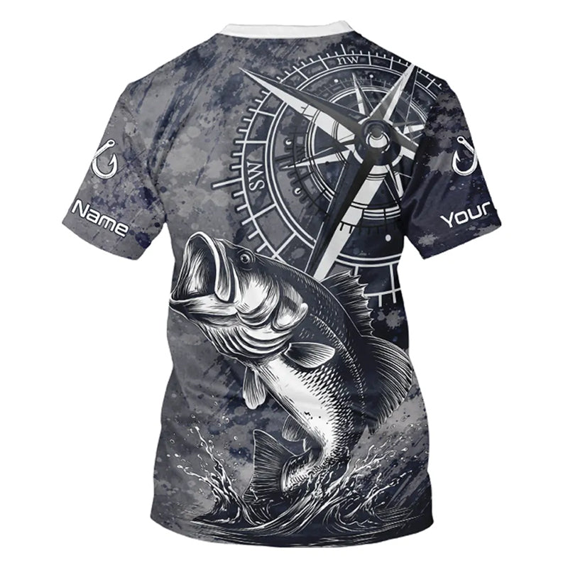 Personalized Bass Performance Fishing Shirts , Bass Compass Tournament Shirts NHT389