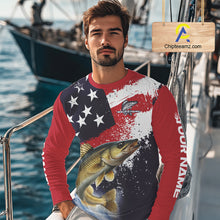Load image into Gallery viewer, Personalized Walleye Fishing Jerseys, Custom American Flag Walleye Fishing Shirts Long Sleeve NHT488
