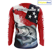 Load image into Gallery viewer, Personalized Striped Bass Fishing Jerseys, Custom American Flag Bass Fishing Shirts Long Sleeve NHT489